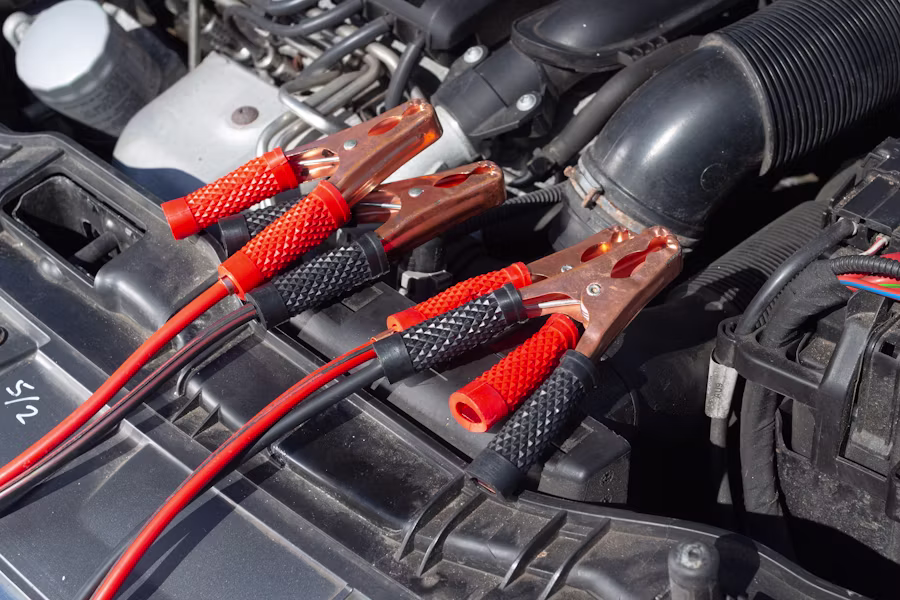 Jumper cables for a dead battery jump start